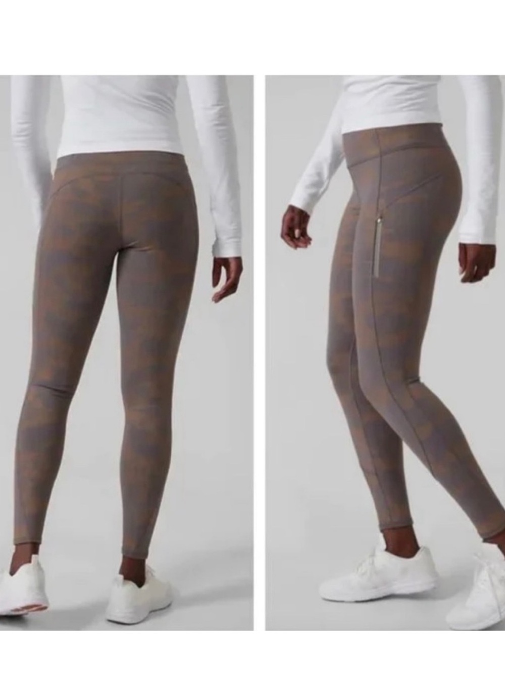 Athleta Rainier Reflective Tight Camo Taupe Brown Womens XXS like new